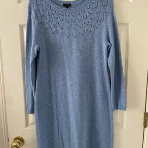 Talbots Petite size Medium Light Blue Pointelle Long Sleeve Dress Knee Length